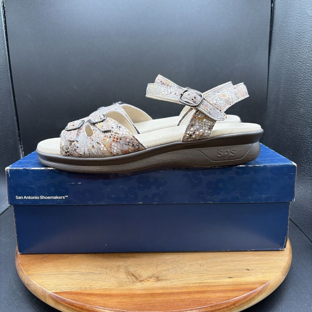 SAS Duo Womens Size 7 WW Sandals Multisnake Taupe Shoes Tan Wide